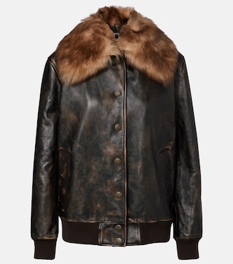 Shearling-trimmed leather bomber jacket | Dolce&Gabbana