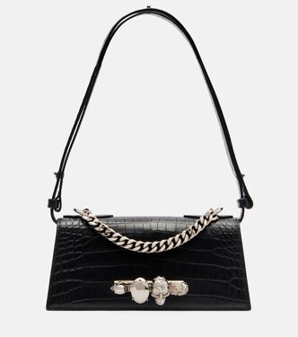 Jewelled Small croc-effect leather shoulder bag | McQueen