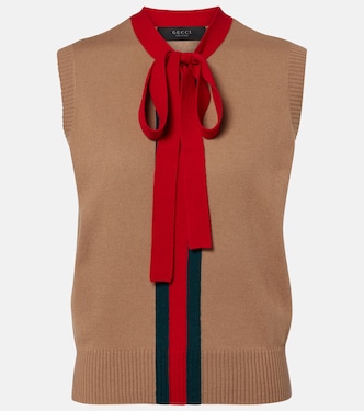 Web Stripe tie-neck cashmere top | Gucci