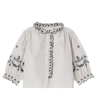 Embroidered ruffled striped cotton top | C'era Una Volta