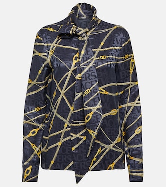 Greca Nautical tie-neck blouse | Versace