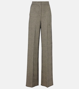 Cognac houndstooth wool-blend straight pants | Max Mara