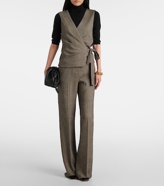 Cognac houndstooth wool-blend straight pants | Max Mara