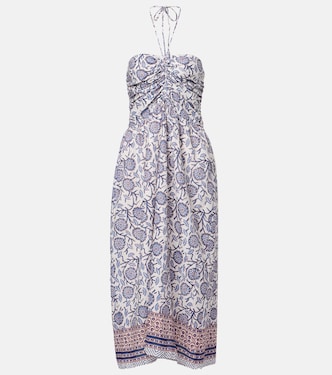 Floral ruched cotton midi dress | Velvet