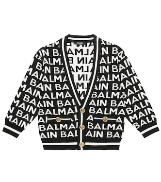 Cardigan in jacquard di lana con logo | Balmain Kids