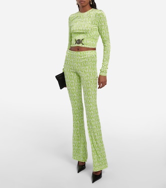 Logo velvet flared pants | Versace