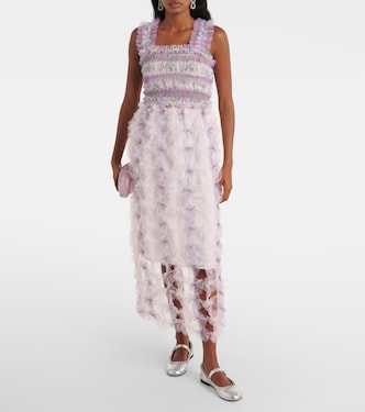 Falda midi floral con flecos | Susan Fang