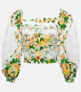 Lace-trimmed printed cotton blouse | Farm Rio