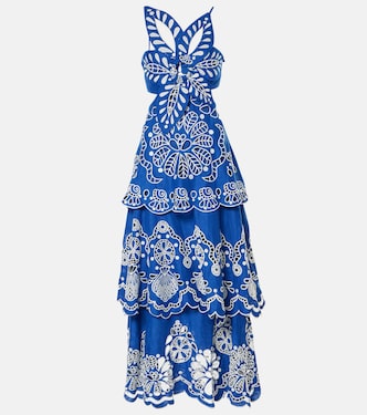 Maxikleid Flower Richelieu aus Leinen | Farm Rio