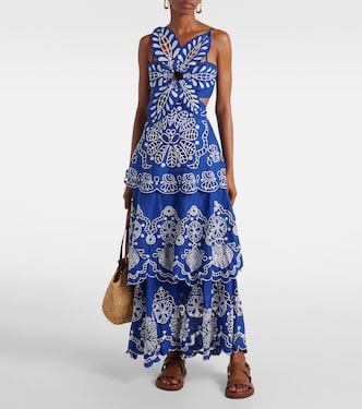 Maxikleid Flower Richelieu aus Leinen | Farm Rio