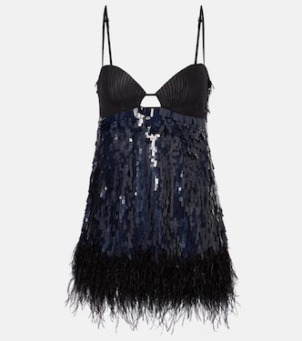 Feather-trimmed sequined minidress | Johanna Ortiz