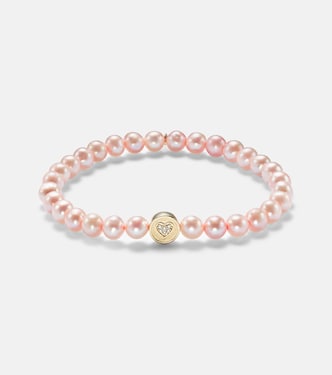 Pulsera Peace & Love de oro de 14 ct con perlas y diamantes | Sydney Evan