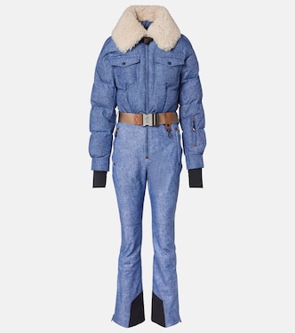 Belted shearling-trimmed down ski suit | Moncler Grenoble