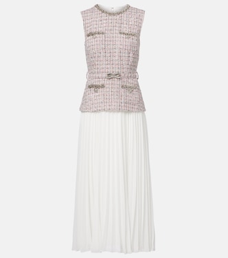 Vestido midi de bouclé y chifón | Self-Portrait