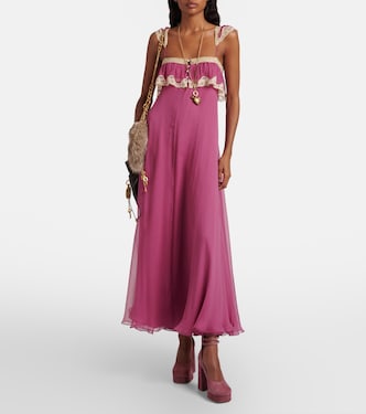 Lace-trimmed silk muslin maxi dress | Chloé