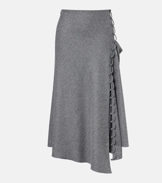 Falda midi asimétrica de lana y cachemir | Victoria Beckham