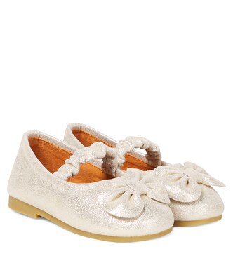 Mylah bow-detail glitter leather ballet flats | Donsje