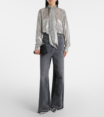 Leopard-print scarf-detail lamé shirt | Stella McCartney