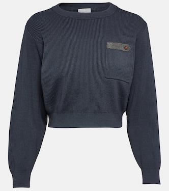 Jersey de algodón acanalado cropped | Brunello Cucinelli