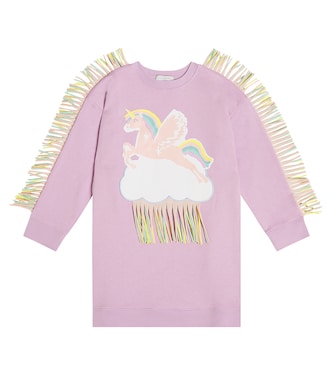 Abito in jersey di cotone con frange | Stella McCartney Kids