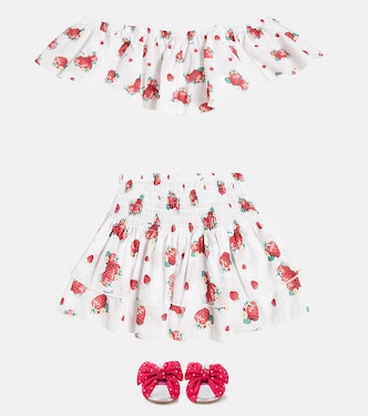 Printed cotton top and skirt set | Monnalisa