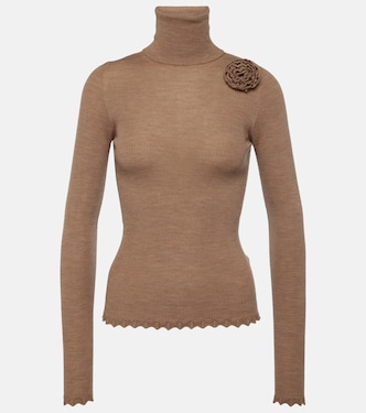 Jersey de cuello alto de lana con aplique | Blumarine
