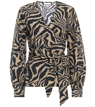 Zebra-print cotton-poplin top | Ganni