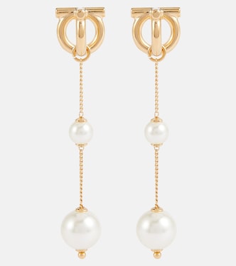 Gancini faux pearl drop earrings | Ferragamo