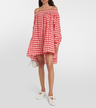 Gingham off-shoulder minidress | Alaïa