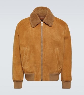 Shearling-trimmed suede bomber jacket | Prada