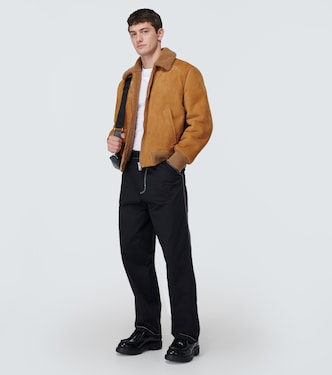 Shearling-trimmed suede bomber jacket | Prada