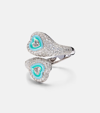 Anello per mignolo Gemini Heart in oro bianco 18kt con diamanti | Kamyen