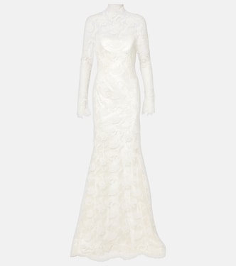 Bridal - Abito lungo Adena in lana e seta con pizzo | Danielle Frankel