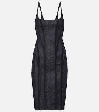 Abito midi in denim con finiture in mesh | Mugler