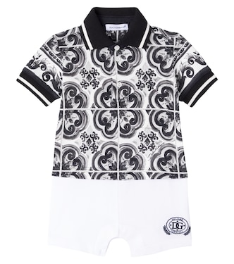 Baby Majolica cotton piqué playsuit | Dolce&Gabbana Kids