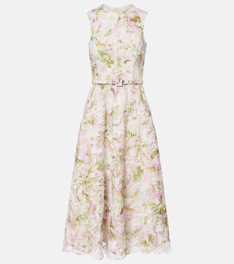 Belted lace midi dress | Monique Lhuillier