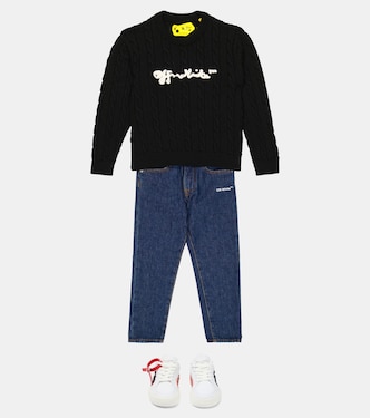 Logo cable-knit wool sweater | Off-White Kids