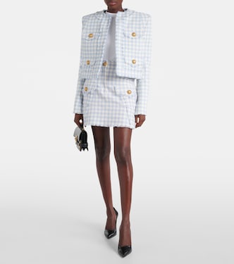 Chaqueta de tweed de algodón a cuadros | Balmain