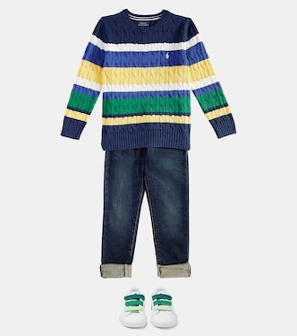 Striped cable-knit cotton sweater | Polo Ralph Lauren Kids