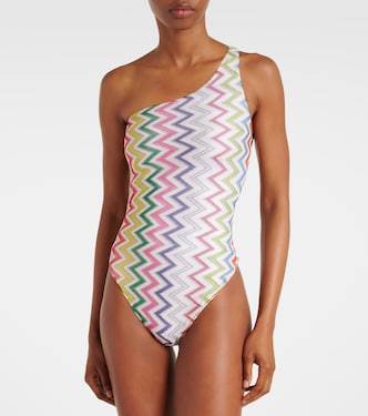 Zigzag one-shoulder lamé swimsuit  | Missoni