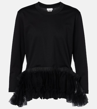 Top aus Baumwoll-Jersey mit Tüll | Noir Kei Ninomiya