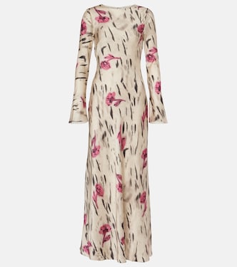 Floral open-back satin maxi dress | Ganni