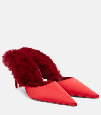 Mules Km Fur 85 de crepé satén | Christian Louboutin