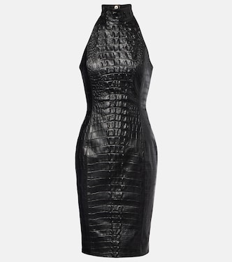 Croc-effect halterneck leather minidress | Balmain