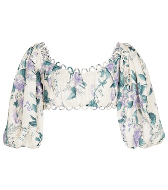 Cassia floral linen crop top | Zimmermann