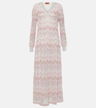 Vestido largo de punto metalizado en zigzag | Missoni