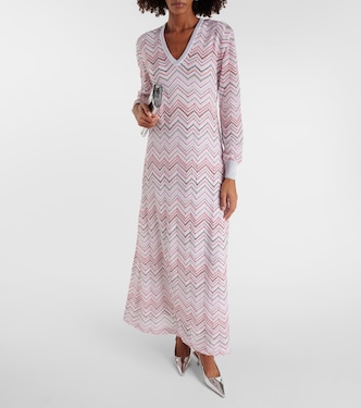 Vestido largo de punto metalizado en zigzag | Missoni