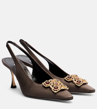 Cupida 70 embellished satin slingback pumps | Manolo Blahnik