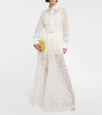 Pantalon ample à taille haute brodé en coton mélangé | Zimmermann