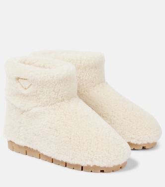 Logo shearling ankle boots | Prada